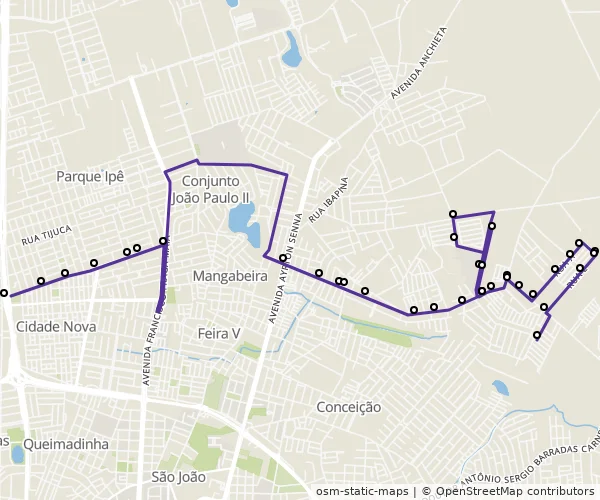 Mapa do itinerário da linha