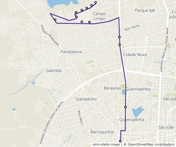 Mapa do itinerário da linha