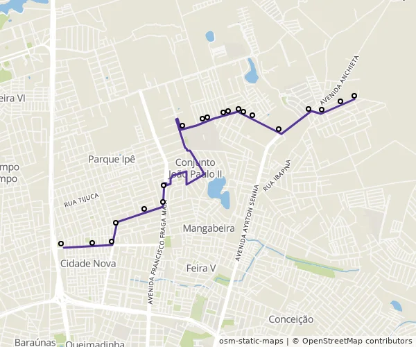 Mapa do itinerário da linha