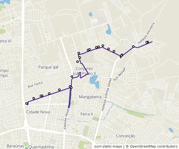 Mapa do itinerário da linha