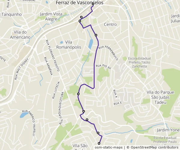 Mapa do itinerário da linha