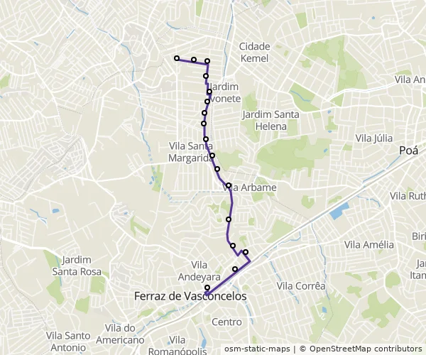 Mapa do itinerário da linha