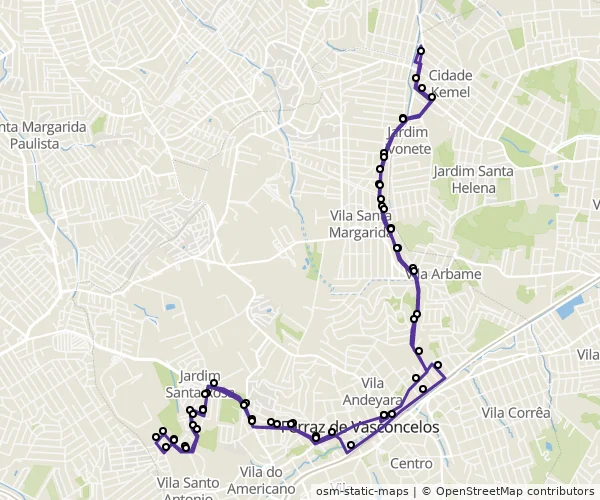 Mapa do itinerário da linha