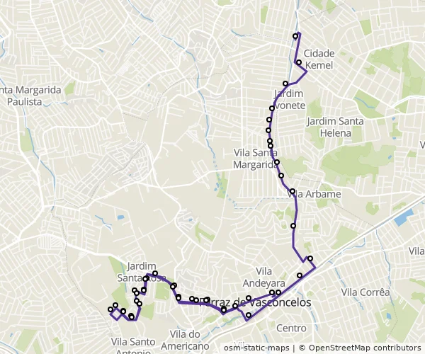Mapa do itinerário da linha
