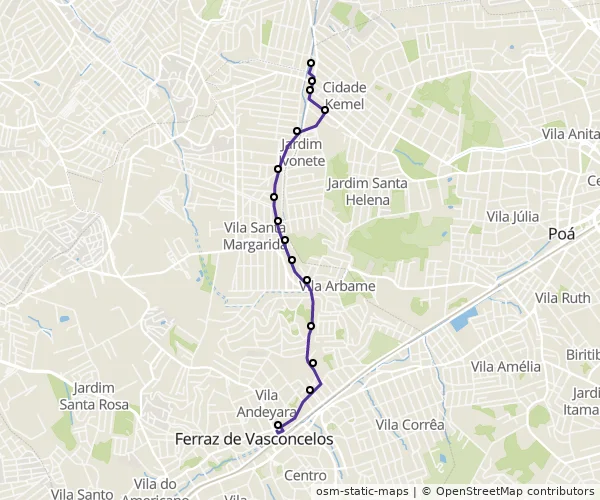 Mapa do itinerário da linha