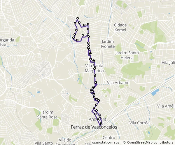 Mapa do itinerário da linha