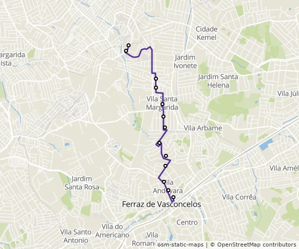 Mapa do itinerário da linha