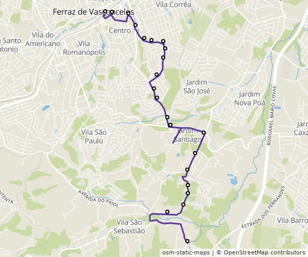 Mapa do itinerário da linha
