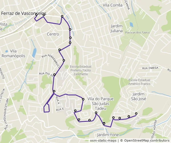 Mapa do itinerário da linha