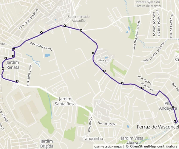 Mapa do itinerário da linha
