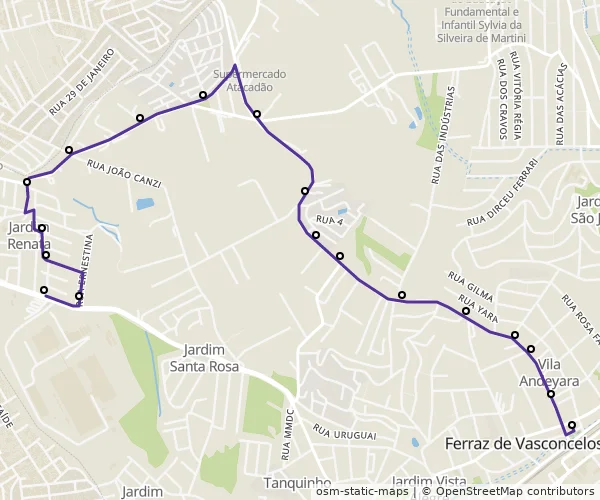 Mapa do itinerário da linha
