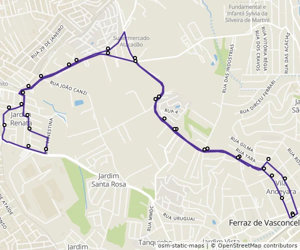 Mapa do itinerário da linha