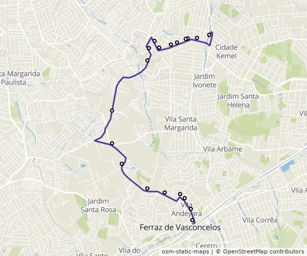 Mapa do itinerário da linha