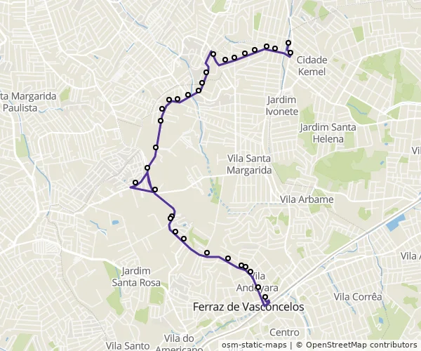 Mapa do itinerário da linha