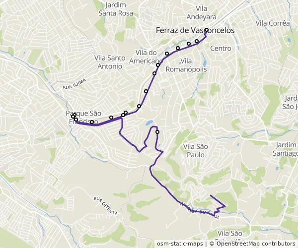 Mapa do itinerário da linha