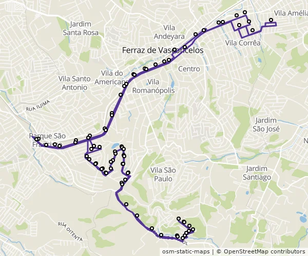 Mapa do itinerário da linha