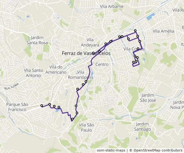 Mapa do itinerário da linha