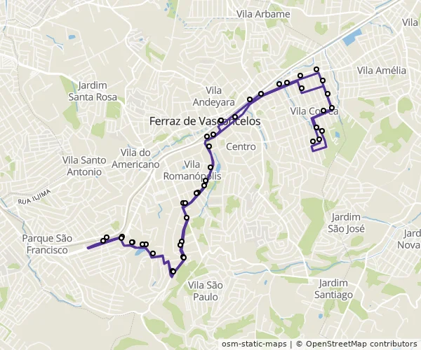 Mapa do itinerário da linha