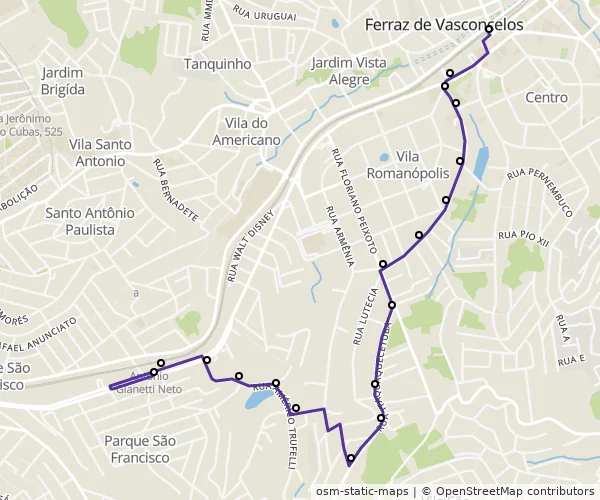 Mapa do itinerário da linha