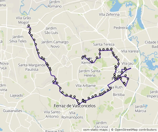 Mapa do itinerário da linha