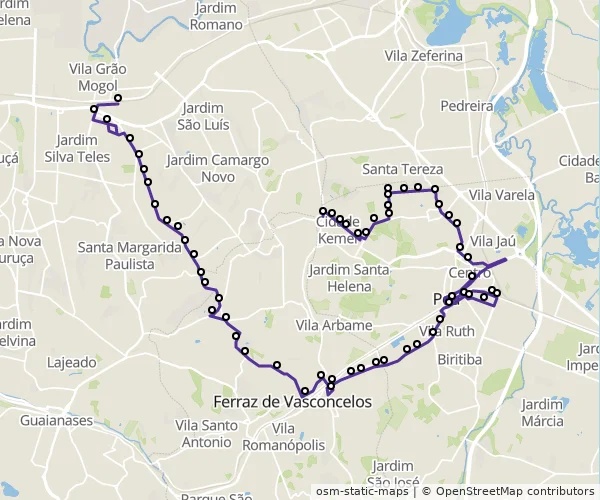 Mapa do itinerário da linha