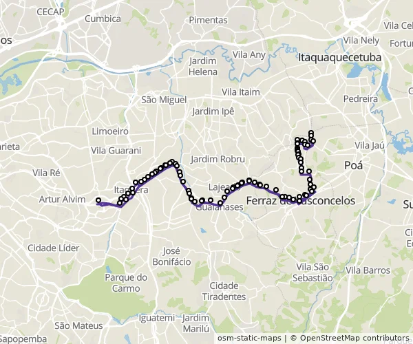 Mapa do itinerário da linha