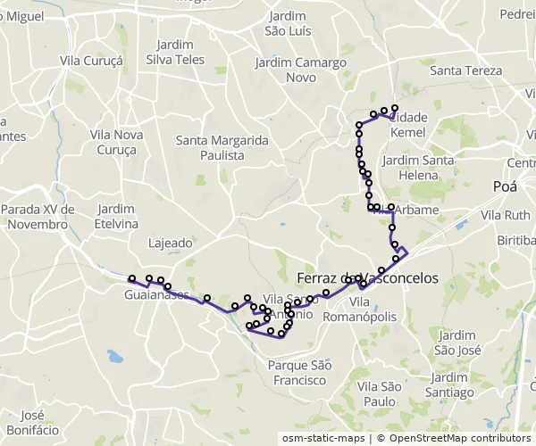 Mapa do itinerário da linha