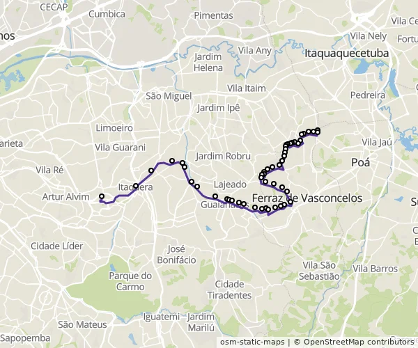 Mapa do itinerário da linha