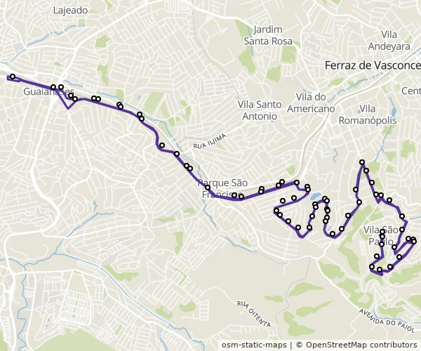 Mapa do itinerário da linha