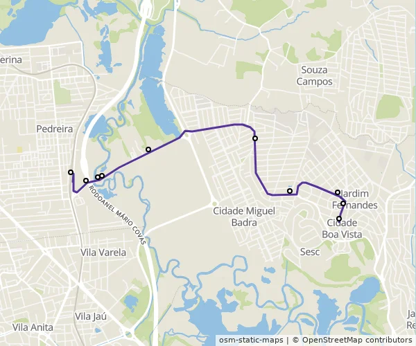 Mapa do itinerário da linha