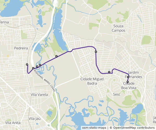 Mapa do itinerário da linha