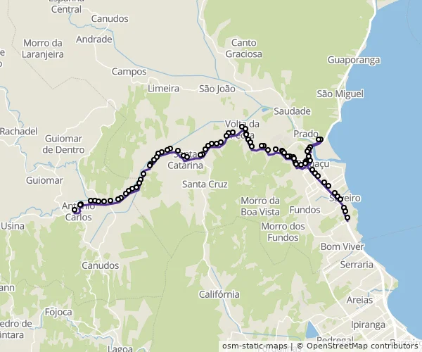 Mapa do itinerário da linha