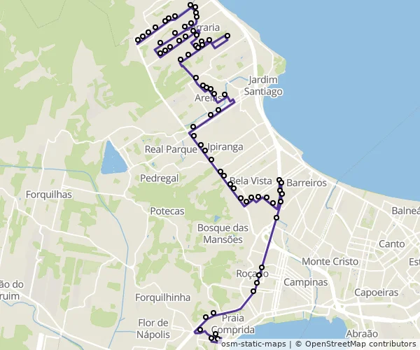 Mapa do itinerário da linha