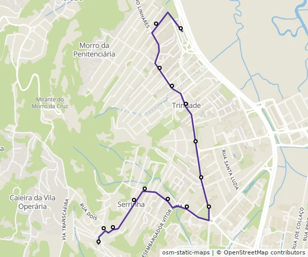 Mapa do itinerário da linha