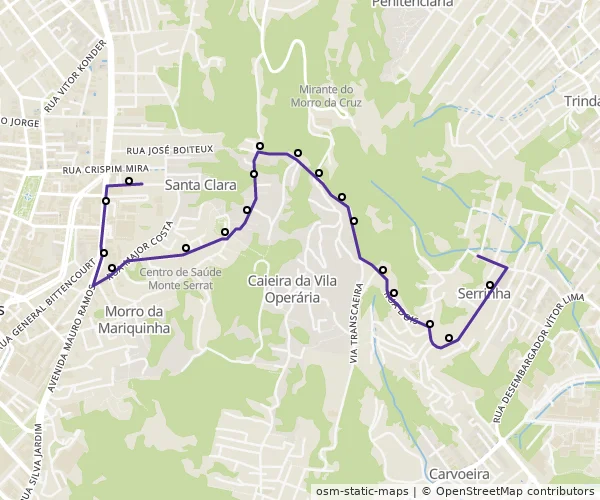 Mapa do itinerário da linha