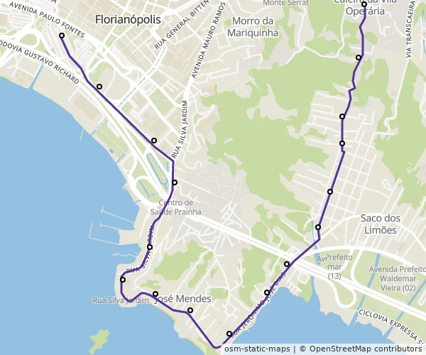 Mapa do itinerário da linha