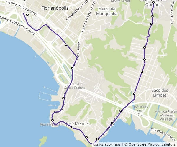 Mapa do itinerário da linha