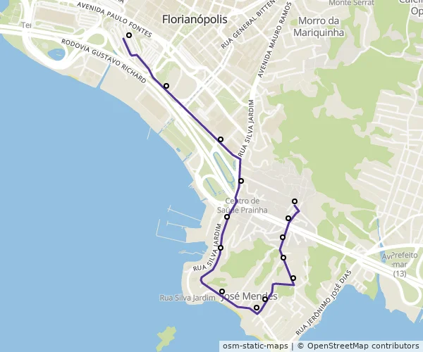 Mapa do itinerário da linha