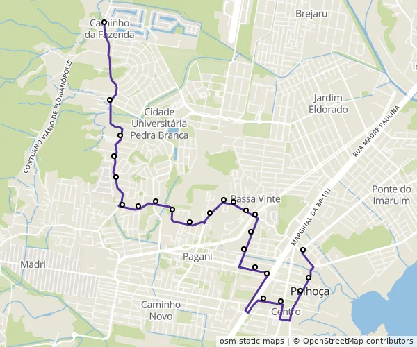 Mapa do itinerário da linha