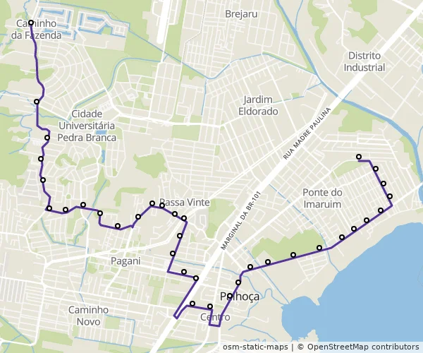 Mapa do itinerário da linha