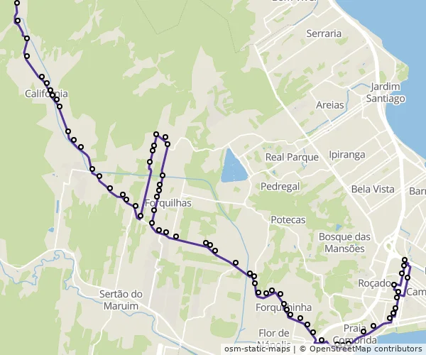 Mapa do itinerário da linha