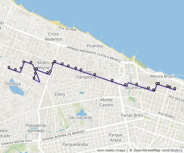 Mapa do itinerário da linha
