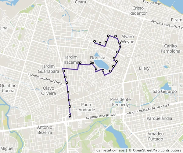 Mapa do itinerário da linha