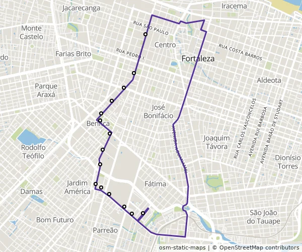 Mapa do itinerário da linha