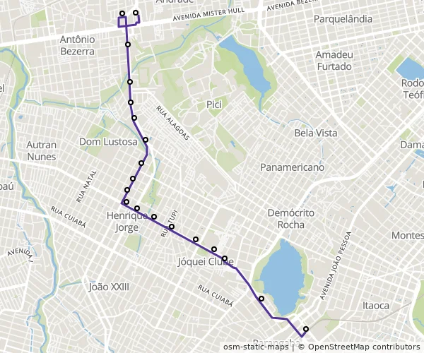 Mapa do itinerário da linha