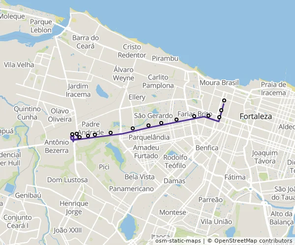 Mapa do itinerário da linha