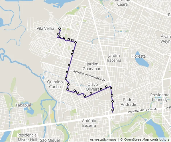 Mapa do itinerário da linha