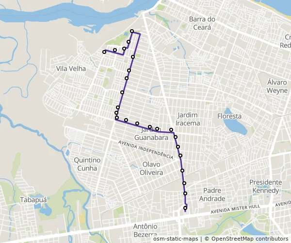 Mapa do itinerário da linha