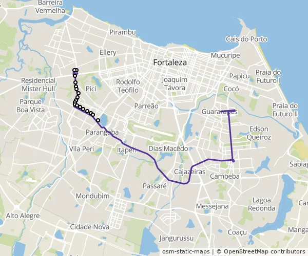 Mapa do itinerário da linha
