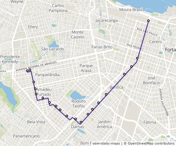 Mapa do itinerário da linha